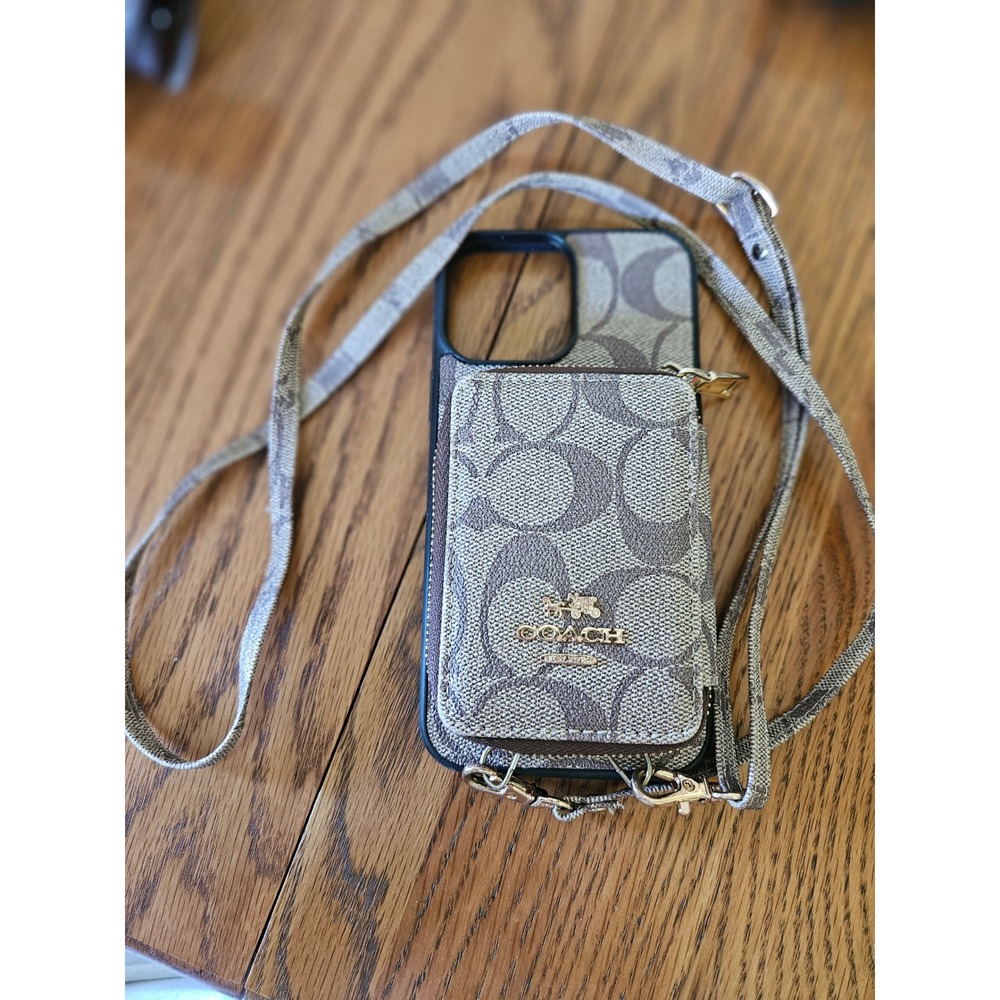 Coach iPhone 13 Pro Max Case Womens 6.7 Brown Signature Canvas Wallet Crossbody